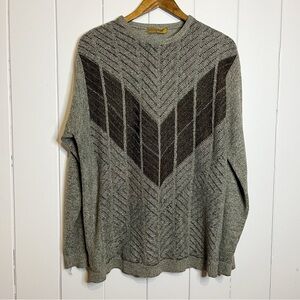 Vintage Portocruz Grey and Brown Chevron Crew Neck Sweater. Size Large.